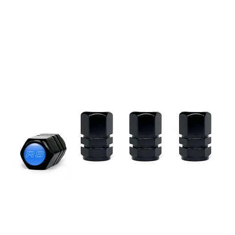 Audi RS Black Valve Caps 4 pcs Blue Silicone Sticker with White Logo