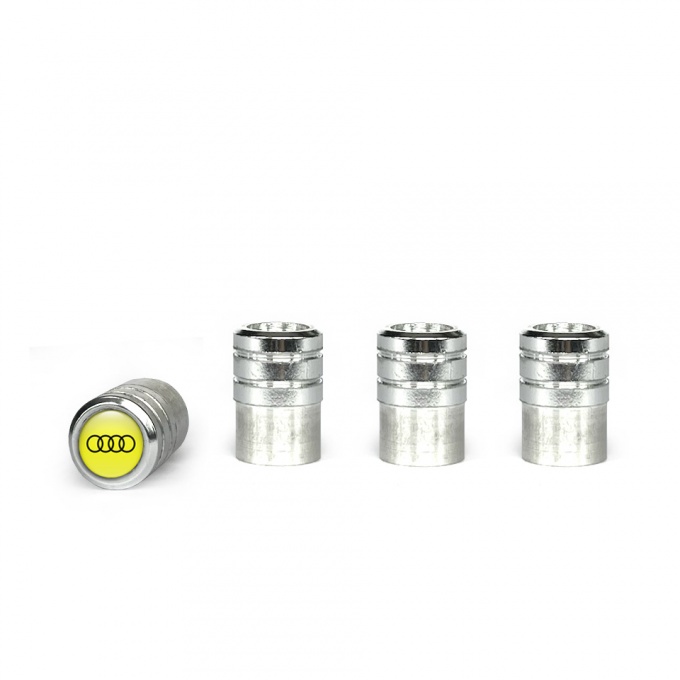 Audi Valve Caps Aluminum 4 pcs Yellow Silicone Sticker with Black Logo