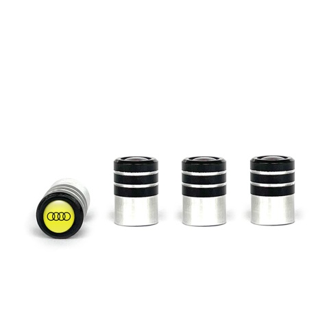 Audi Valve Caps 4 pcs Yellow Silicone Sticker with Black Logo