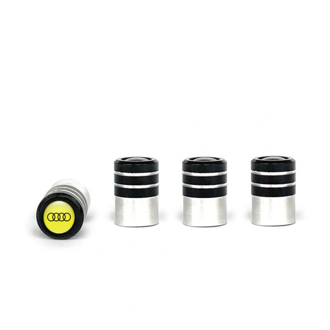 Audi Valve Caps 4 pcs Yellow Silicone Sticker with Black Logo