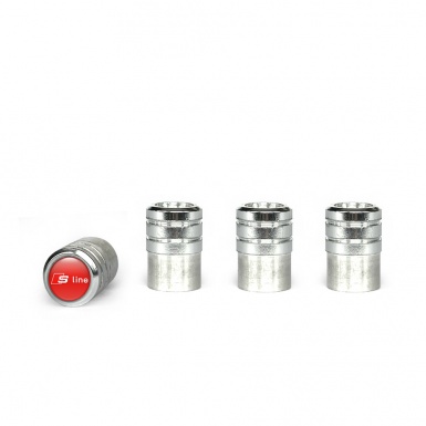 Audi S line Valve Caps Aluminum 4 pcs Red Silicone Sticker with White Logo