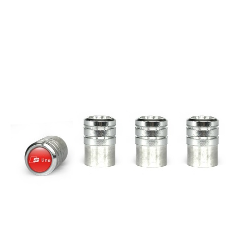 Audi S line Valve Caps Aluminum 4 pcs Red Silicone Sticker with White Logo