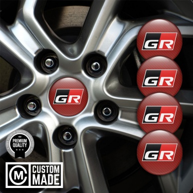 Toyota Silicone Stickers GR Emblem for Wheel Caps Red Carbone