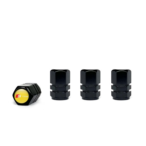 Audi S line Valve Caps Black 4 pcs Yellow Silicone Sticker