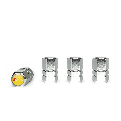 Audi S line Valve Caps Chrome 4 pcs Yellow Silicone Sticker