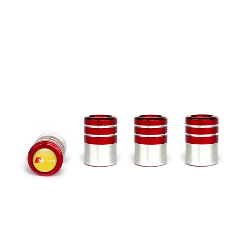 Audi S line Valve Caps Red 4 pcs Yellow Silicone Sticker