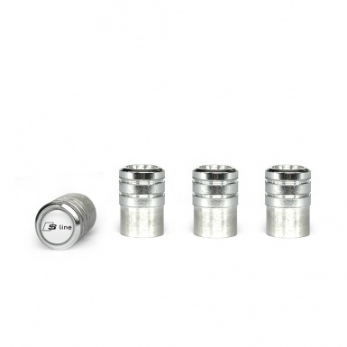 Audi S line Valve Caps Aluminum 4 pcs White Silicone Sticker with Black Logo