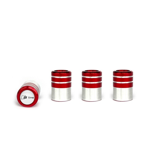 Audi S line Valve Caps Red 4 pcs White Silicone Sticker with Black Logo