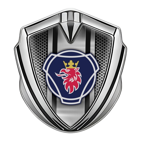 Scania Emblem Truck Badge Silver Steel Mesh Classic Griffin Logo Motif