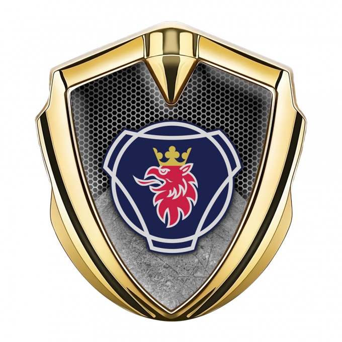 Scania Metal Emblem Self Adhesive Gold Gravel Texture Griffon Motif