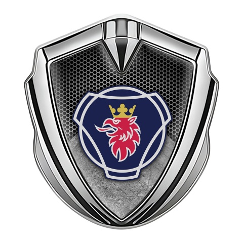 Scania Metal Emblem Self Adhesive Silver Gravel Texture Griffon Motif