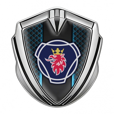 Scania Metal Emblem Self Adhesive Silver Blue Aurora Big Griffin Edition