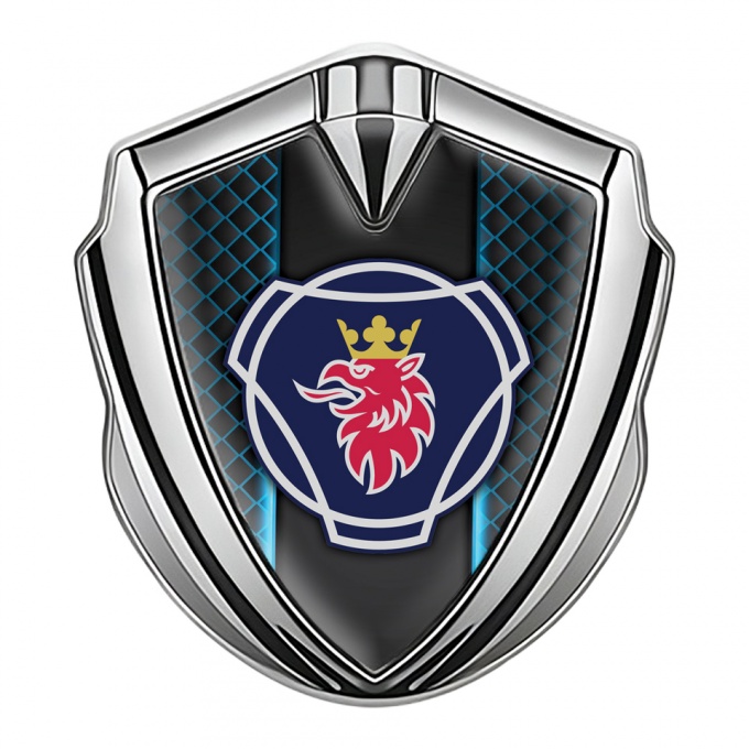 Scania Metal Emblem Self Adhesive Silver Blue Aurora Big Griffin Edition