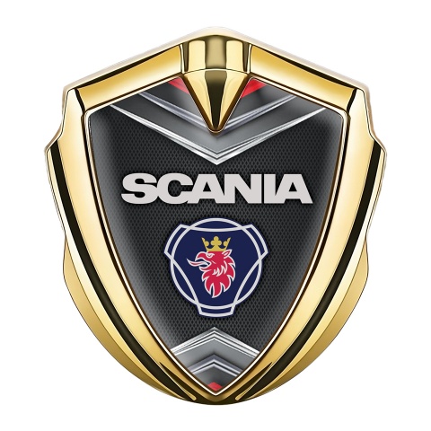 Scania Metal Domed Emblem Gold Chrome Elements Classic Logo Design