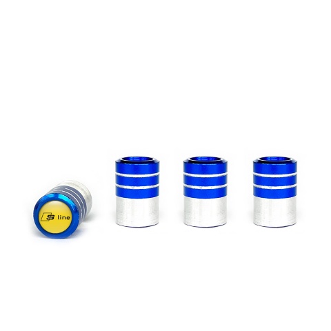 Audi S line Valve Caps Blue 4 pcs Yellow Silicone Sticker with Black Logo