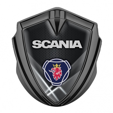Scania Emblem Badge Graphite White Hex Light Beams Griffin Symbol Design