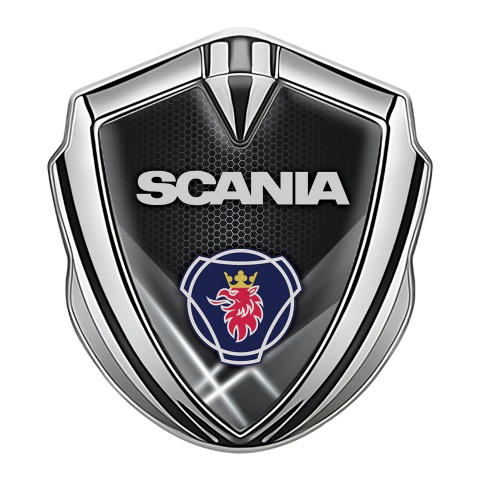 Scania Emblem Badge Silver White Hex Light Beams Griffin Symbol Design