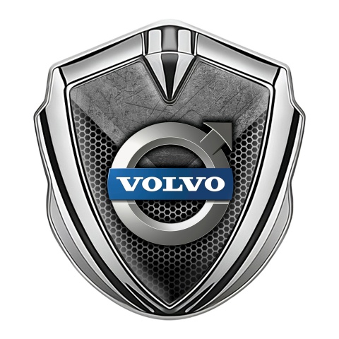 Volvo Emblem Self Adhesive Silver Rough Stone Metallic Logo Edition