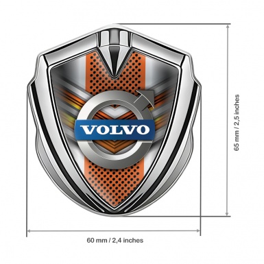 Volvo Emblem Badge Silver Orange Metallic Mesh Polished Logo