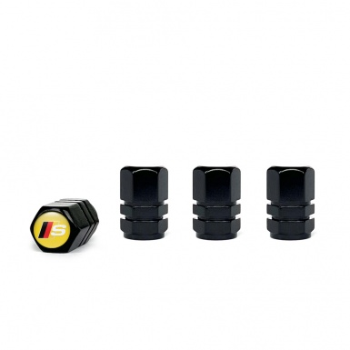 Audi S Black Valve Caps 4 pcs Yellow Silicone Sticker