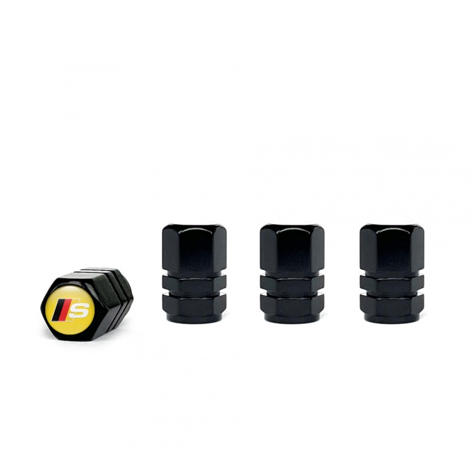 Audi S Black Valve Caps 4 pcs Yellow Silicone Sticker