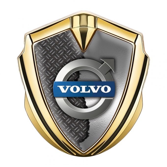 Volvo Badge Self Adhesive Gold Half Torn Metal Polished Logo Variant 