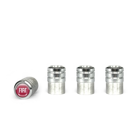 Fiat Valve Caps Aluminum 4 pcs Red Silicone Sticker with White Logo