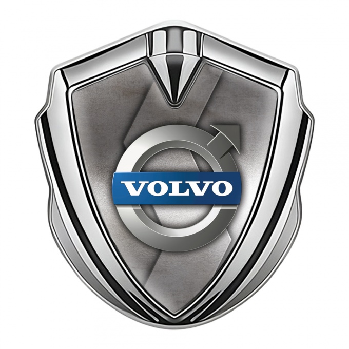 Volvo Emblem Trunk Badge Silver Polished Surface Metallic Logo Design