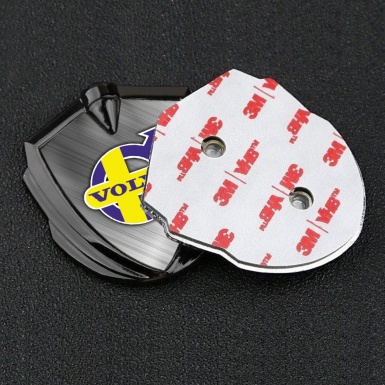 Volvo Emblem Self Adhesive Graphite Brushed Steel Yellow Purple Logo
