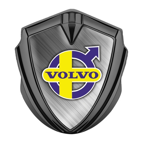 Volvo Emblem Self Adhesive Graphite Brushed Steel Yellow Purple Logo