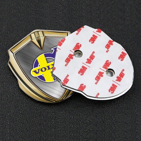 Volvo Emblem Self Adhesive Gold Brushed Steel Yellow Purple Logo