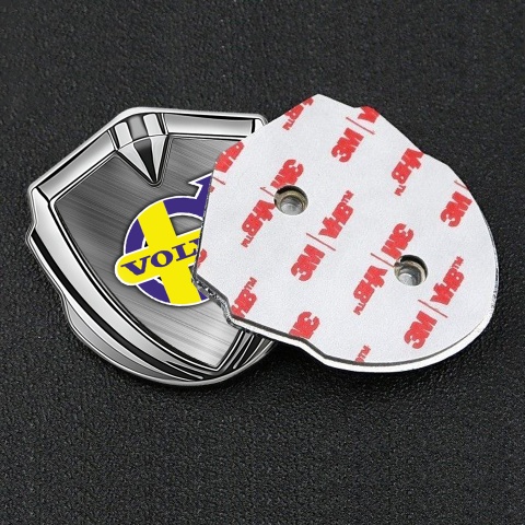 Volvo Emblem Self Adhesive Silver Brushed Steel Yellow Purple Logo
