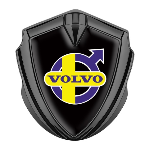 Volvo Emblem Car Badge Graphite Black Background Yellow Purple Logo