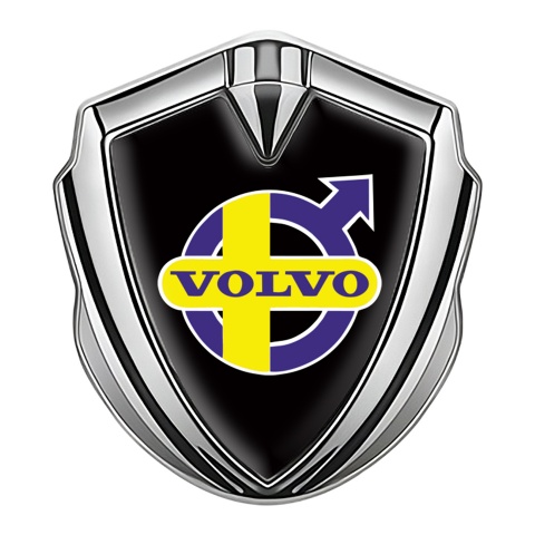 Volvo Emblem Car Badge Silver Black Background Yellow Purple Logo