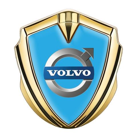 Volvo Metal Emblem Self Adhesive Gold Glacial Blue Metallic Edition