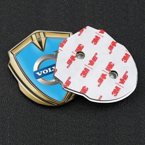 Volvo Metal Emblem Self Adhesive Gold Glacial Blue Metallic Edition