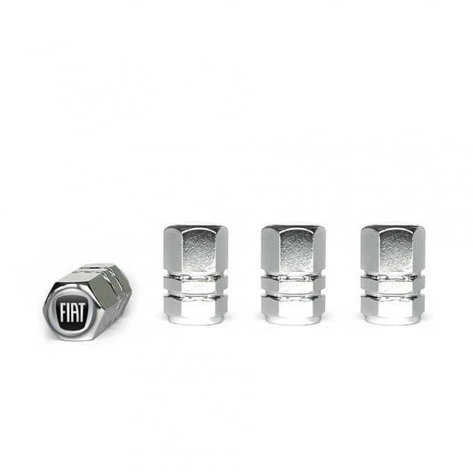 Fiat Valve Caps Crome 4 pcs 3D Grey Logo Silicone Sticker
