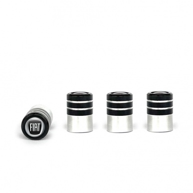Fiat Black Valve Caps 4 pcs 3D Grey Logo Silicone Sticker