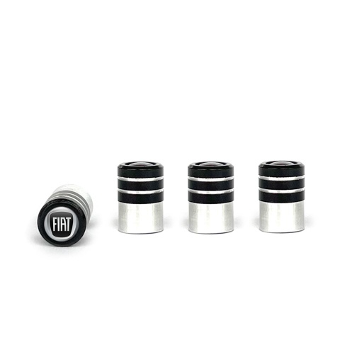 Fiat Black Valve Caps 4 pcs 3D Grey Logo Silicone Sticker