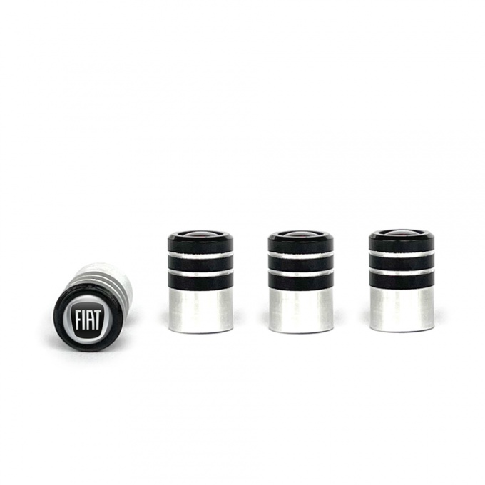 Fiat Black Valve Caps 4 pcs 3D Grey Logo Silicone Sticker