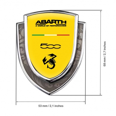 Fiat Abarth Emblem Ornament Silver Yellow Background Type 500 Design