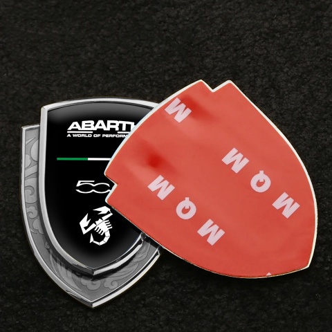 Fiat Abarth Bodyside Domed Emblem Silver Black Background Model 500