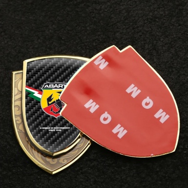 Fiat Abarth Metal Domed Emblem Gold Black Carbon Lightning Flag Edition