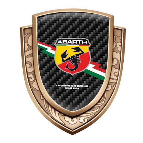 Fiat Abarth Metal Domed Emblem Gold Black Carbon Lightning Flag Edition