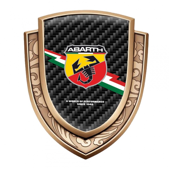 Fiat Abarth Metal Domed Emblem Gold Black Carbon Lightning Flag Edition