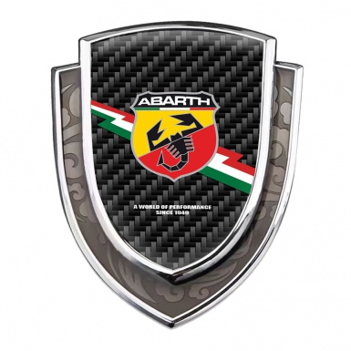 Fiat Abarth Metal Domed Emblem Silver Black Carbon Lightning Flag Edition