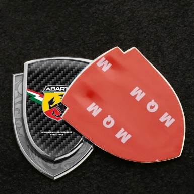 Fiat Abarth Metal Domed Emblem Silver Black Carbon Lightning Flag Edition