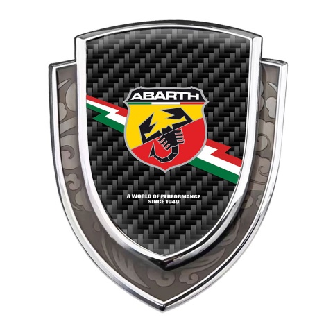 Fiat Abarth Metal Domed Emblem Silver Black Carbon Lightning Flag Edition