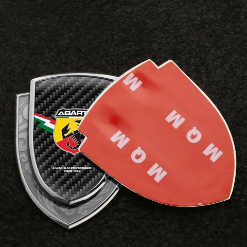 Fiat Abarth Metal Domed Emblem Silver Black Carbon Lightning Flag Edition