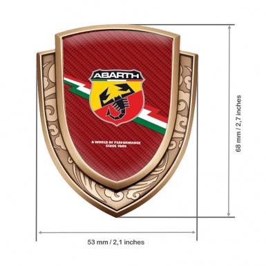 Fiat Abarth Badge Self Adhesive Gold Red Carbon Lightning Effect Motif